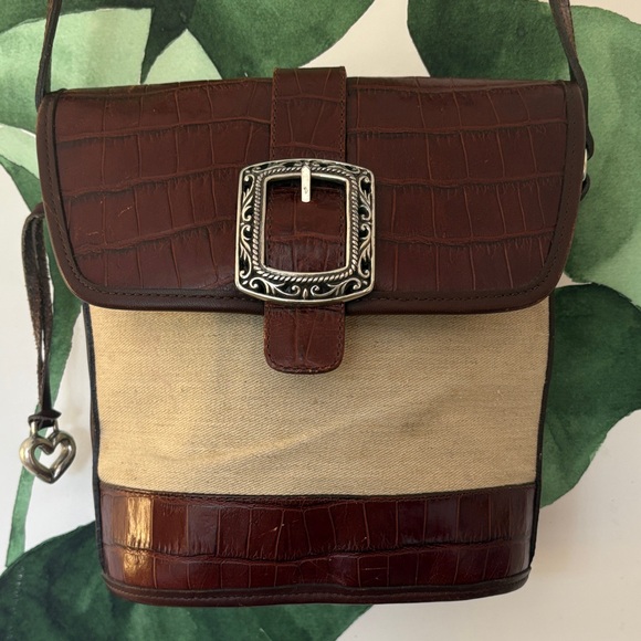 Brighton Handbags - Brighton Western Buckle Canvas & Croc-Embossed Leather Crossbody Bag